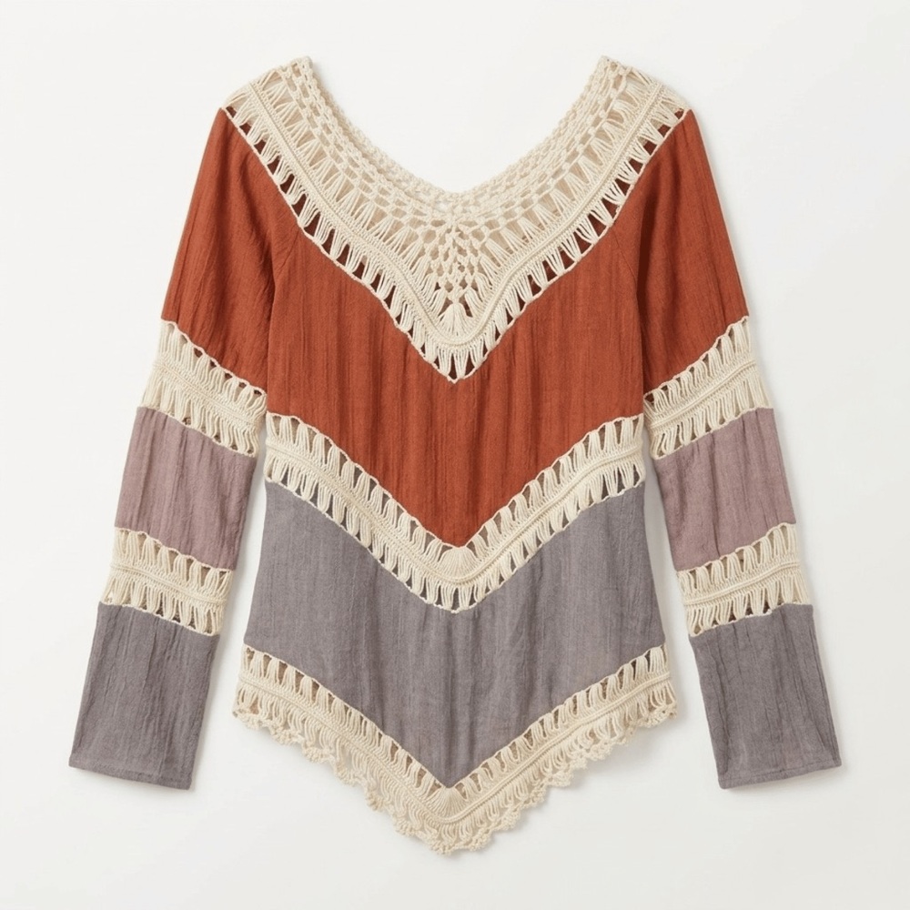 FREE WITH PURCHASE: AS-IS Anna-Kaci Boho Crochet Chevro Summer Tunic Coverup